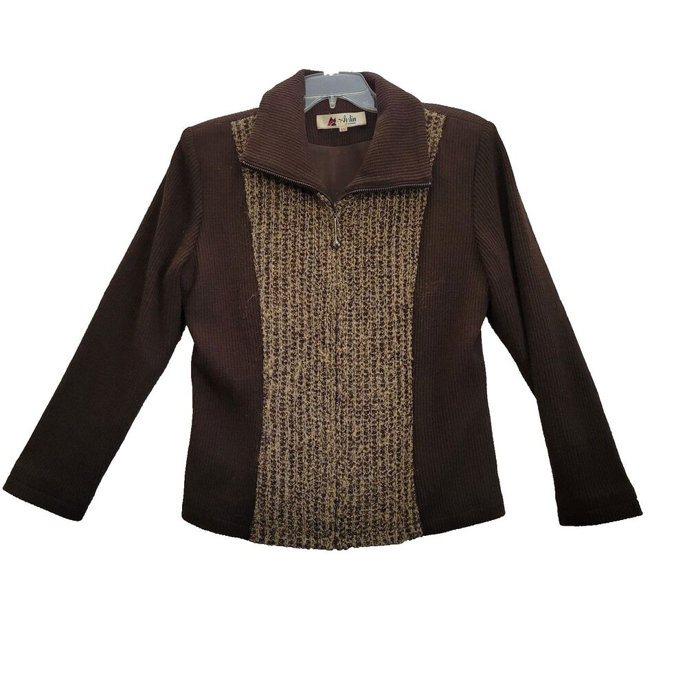 Ailyn Fashion Sweater Jacket size 25 Chocolate Brown Lined Wool Cotton Full Zip